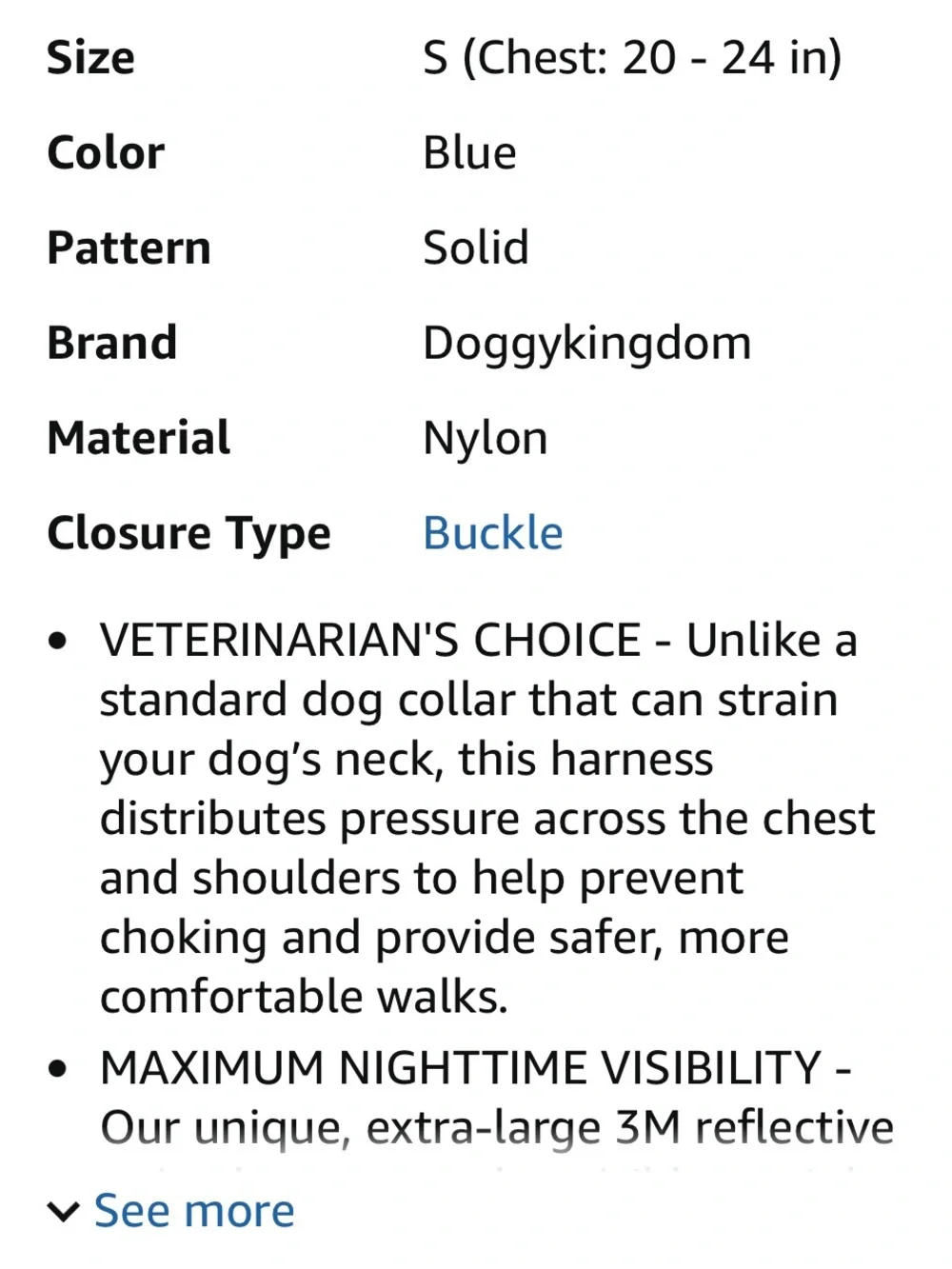 Blue Reflective Comfort Harness no choke with Handle adjustable reflective S
